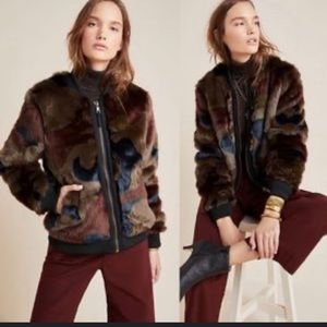 Anthropologie Marrakech Alyssa Camo Faux Fur Bomber Jacket Sz M Moss EUC!